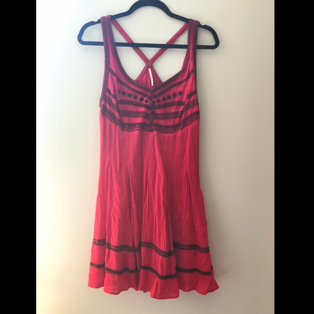 Embroidered Red Free People Dress